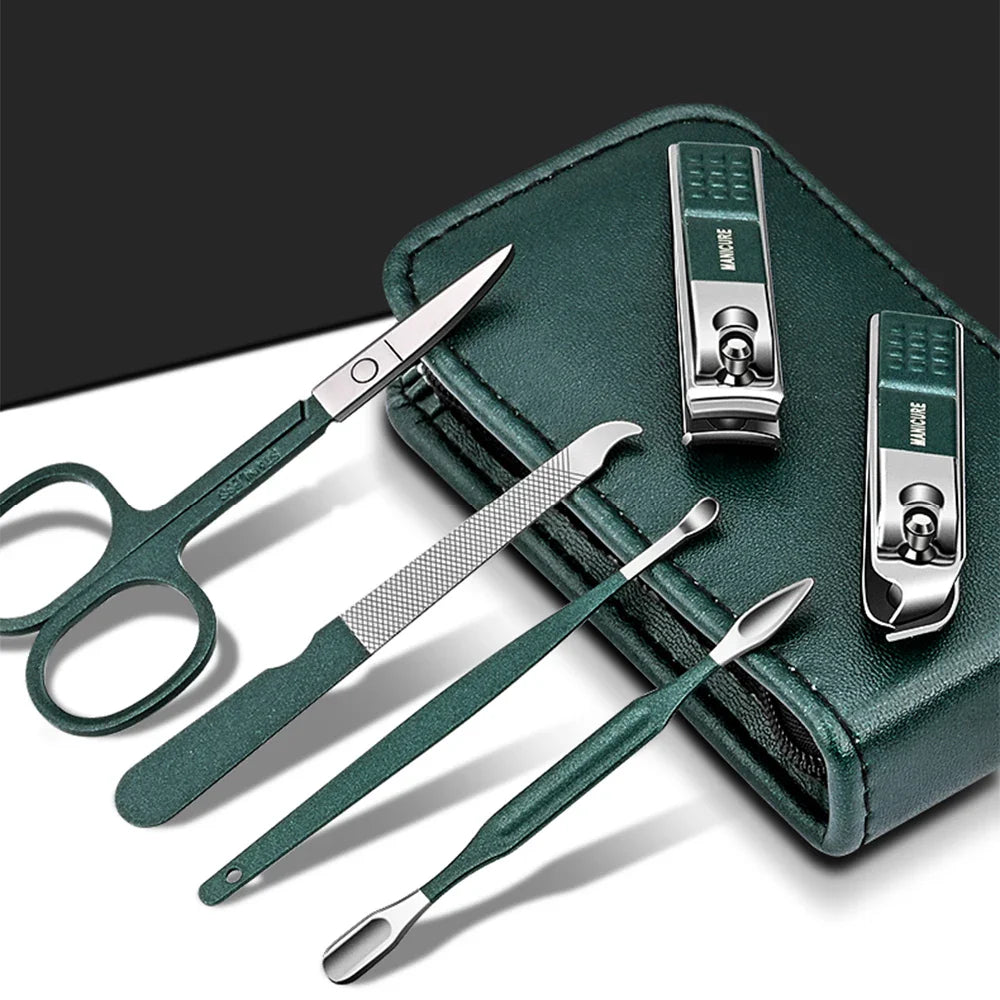 Ouriner 6-18Pcs Portable Manicure Sets Pedicure Kits Bright Black Nail Clipper Set Personal Care Tools Eyebrow Scissors Tri Light Beauty