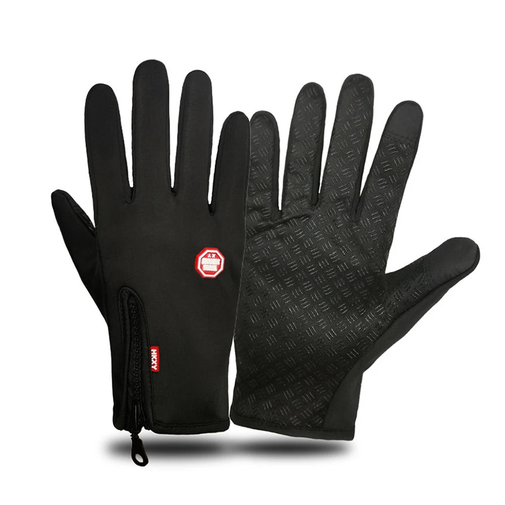 Winter Cycling Gloves Men Women Motorcycle Fleece Sport Zipper Autumn Touch Screen Warm Water-Repellent Windproof Non-slip Glove Pi-Mart