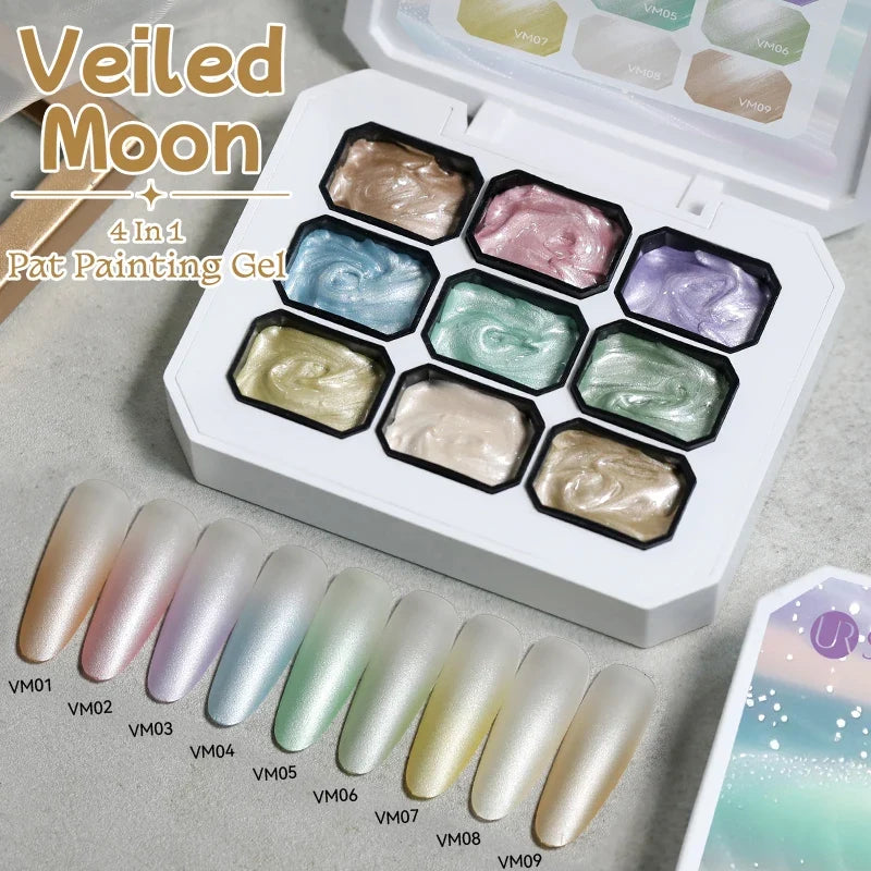 UR SUGAR 9 Colors Gradient Painting Gel Nail Art Gradient Color DIY Design Gel 4 In 1 Used For Gradient Nail Stamping Pattern Tri Light Beauty