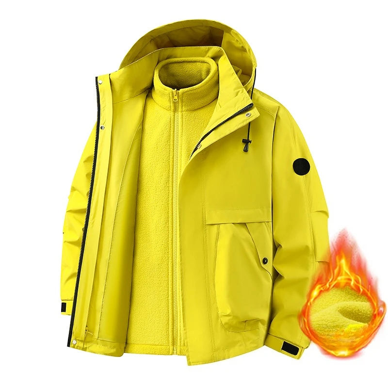 New Autumn and Winter Three in One Outdoor Jacket for Couples Warm Hooded Waterproof Two-piece Set Windbreaker Hiking Jacket Pi-Mart