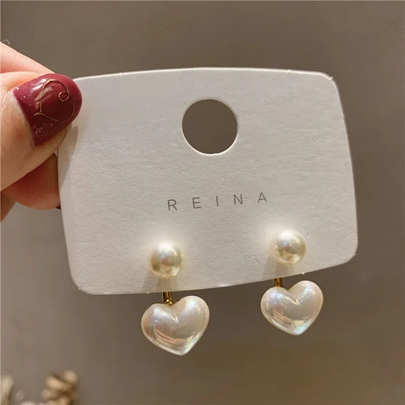 New Fashion love Heart Pearl Earrings for Women Sweet Elegant Temperament Drop Earring Trend Jewelry Accessories Pi-Mart