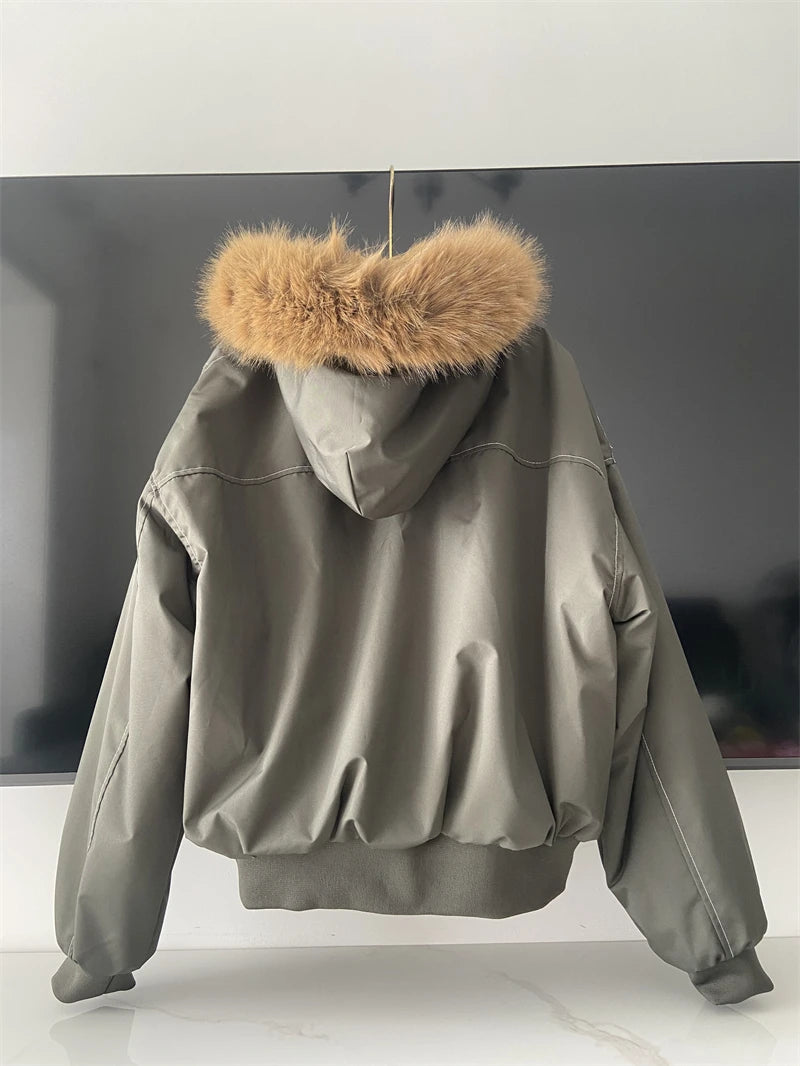 ZAROY Fur Collar Hooded Parkas Y2k Harajuku Thicken Padded Jackets Casual Zipper Gothic Women&Men Winter Coats Streetwear кур Pi-Mart