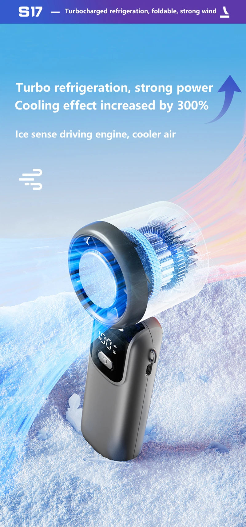 Lenovo Foldable/Hangable USB Desk Fan Ice Cooling Handheld Fan 100 Speeds Turbo Portable for Outdoor Fast Chill Ice Compress New Pi-Mart