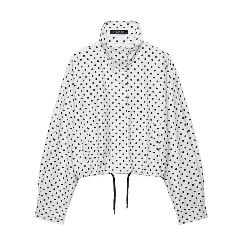 Polka Dot Print Short Coats Women's High Street Long Sleeve Jackets for Women 2026 Elegant Office Ladies Casual Outerwear LadyShow.Store