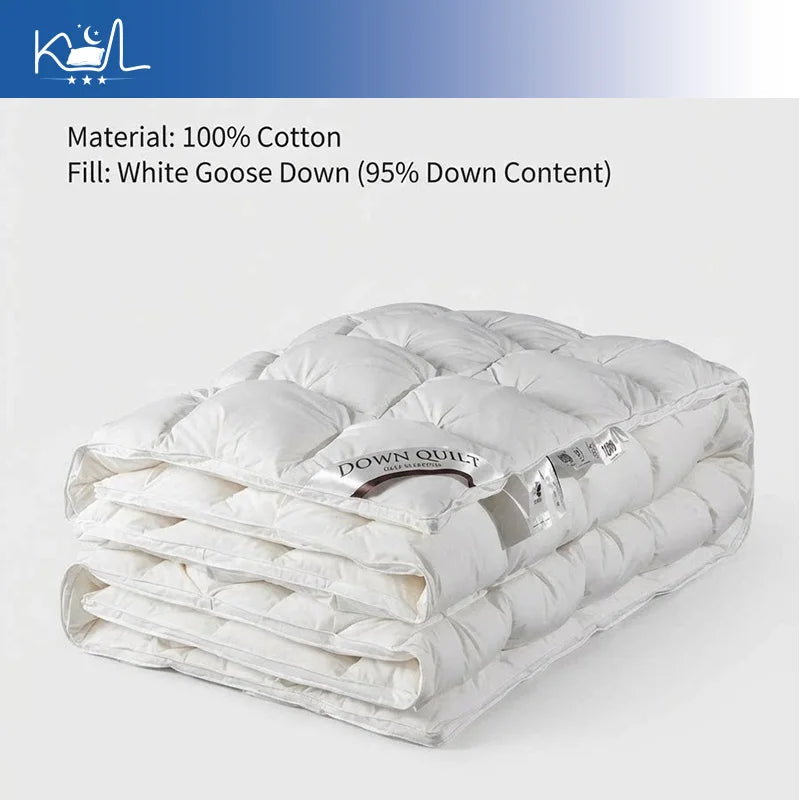 3D Luxury Quilted 100% Premium Goose Down Comforter King Queen Full Size Winter Thick Solid Color Duvet Pi-Mart
