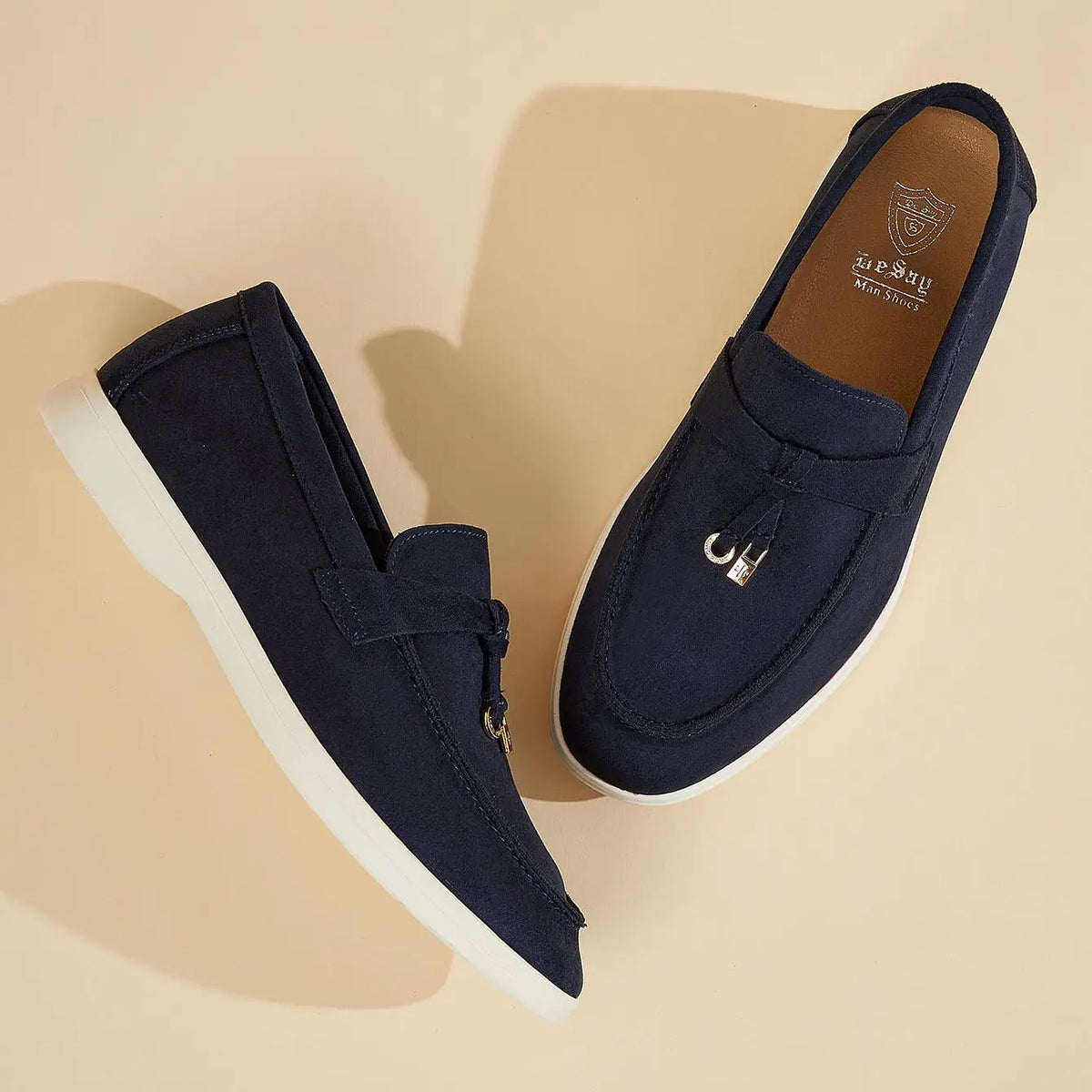 Desai Men's Faux Suede Loafers Metal Buckle Tassel Slip-on Casual Driving Shoes Lightweight Comfort Pi-Mart