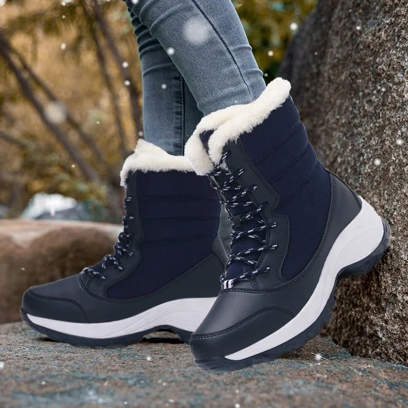 Snow Boots Women Platform Boots Non-slip Women Winter Shoes Fur Warm Ankle Boots for Women Wedges Waterproof Thigh High Boots LadyShow.Store