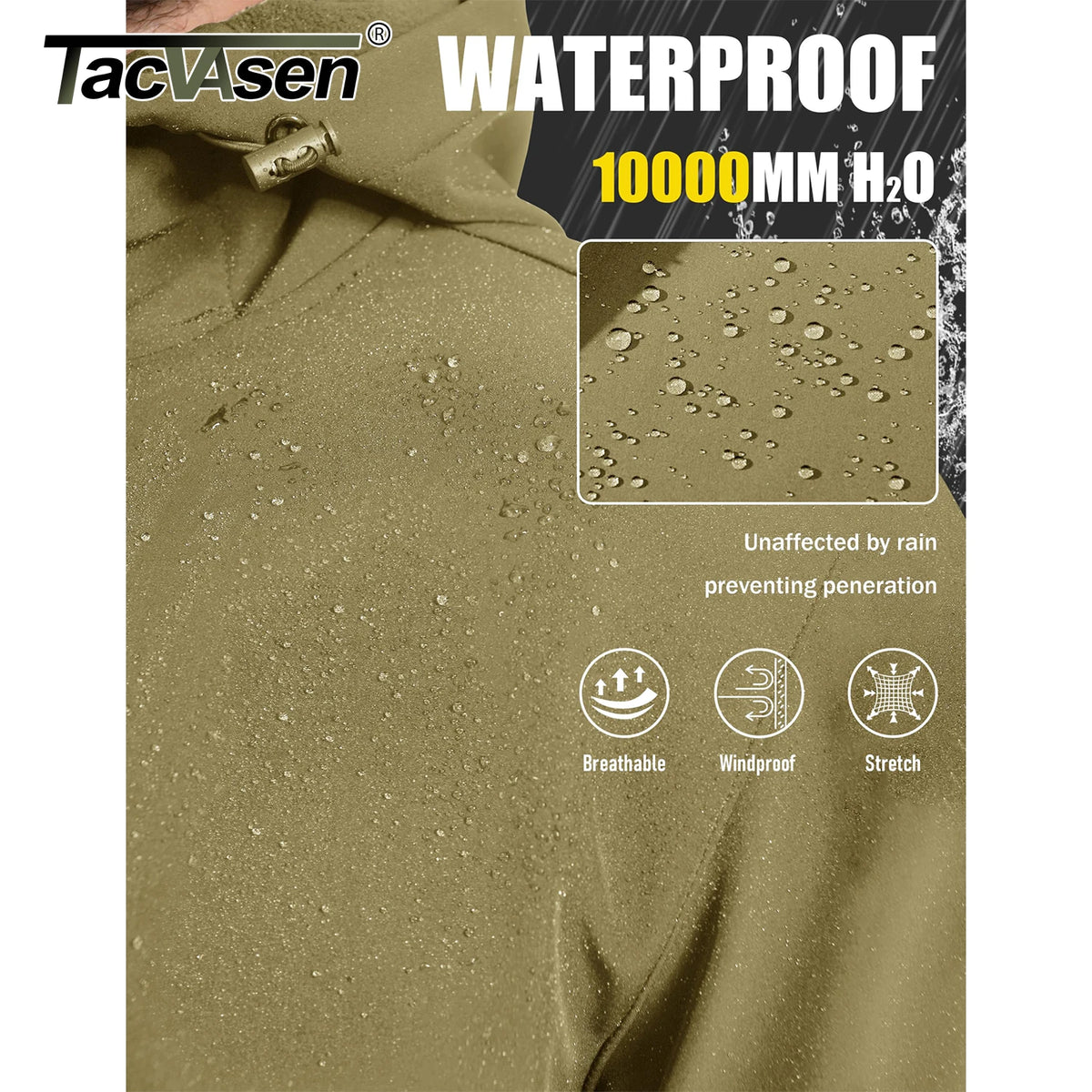 TACVASEN Hooded Rain Softshell Jacket Mens Fleece Lined Waterproof Jacket Work Jacket Outdoor Trekking Hiking Windbreaker Male Pi-Mart