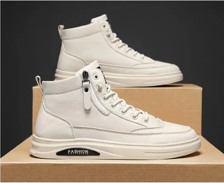 Men Boots Autumn High Top Leather Casual Shoes Fashion Cotton Shoes Flat Ankle Boots Business Outdoor Shoes Man Sneakers New Pi-Mart