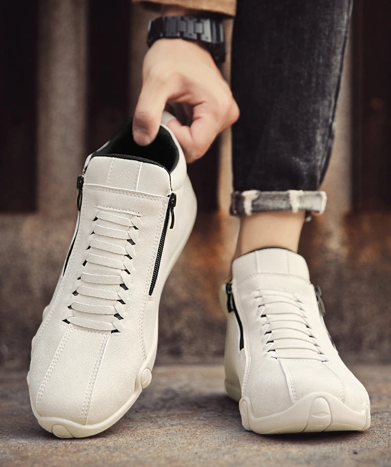 Men's Casual Shoes Side Zipper Short Boots Versatile Flats Bottom Trbottomyy Fashion Pu Leather Men's Shoes Spring Suitable for Outdoor Sports Pi-Mart
