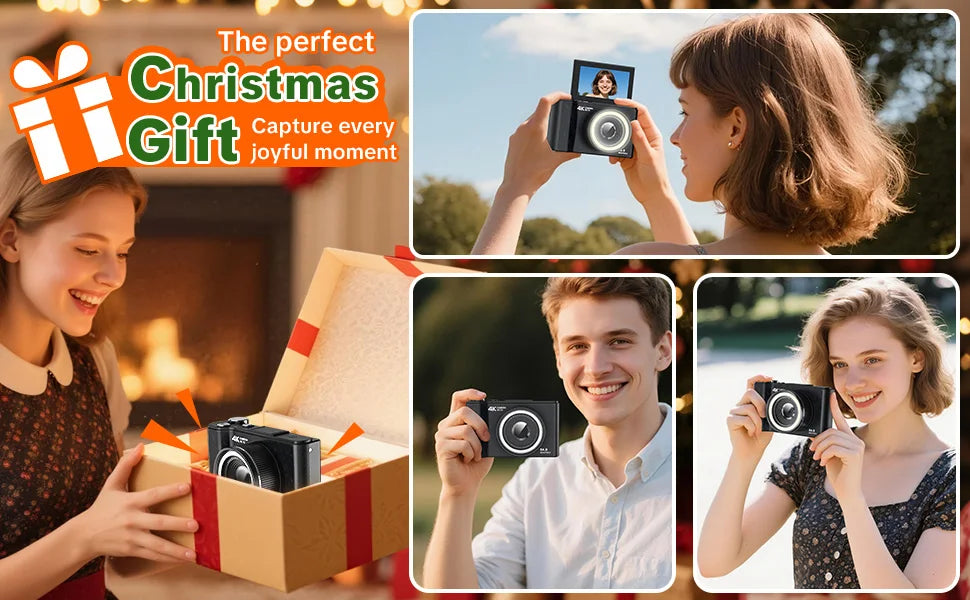 4K Digital Camera for Photography,4k Camera with Ring Light，180° Flip Screen Camera for Vlogging with Beauty Mode,Point and Shoot Digital Cameras for Beginner with SD Card，Christmas Gift Pi-Mart