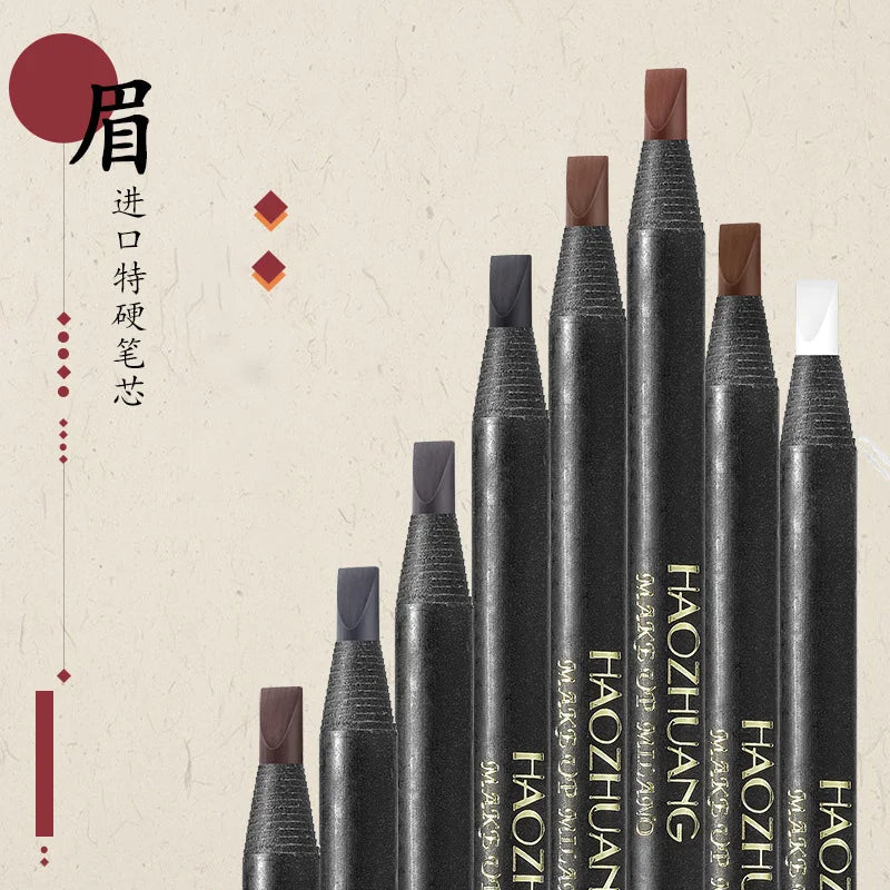 5PCS Haozhuang Eyebrow Pencil Brown Wholesale Cosmetic Pencil Product Natural Waterproof Long-Lasting Tattoo Brush Makeup Beauty Tri Light Beauty