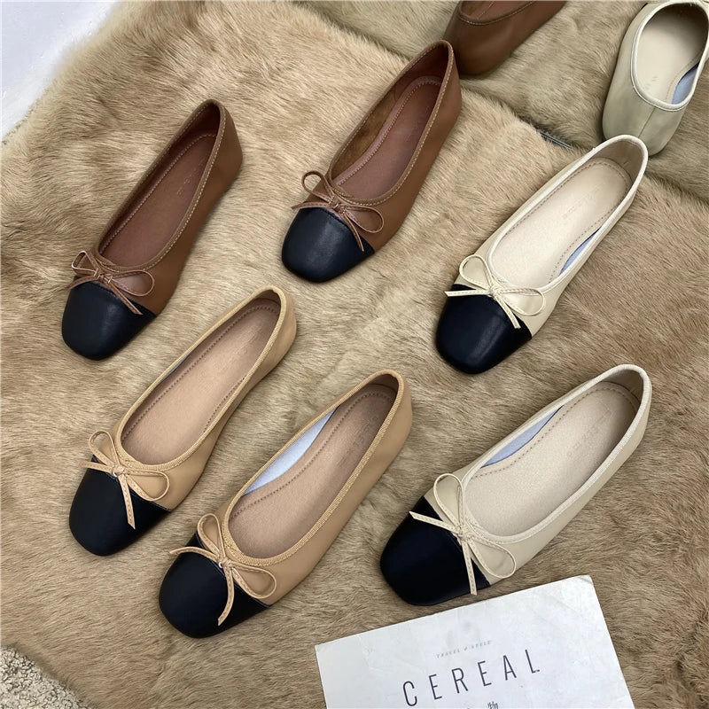 Large Size 44 45 46 47 48 Flat Shoes Women's Spring  Autumn Bow New Square Toe Shallow Ladies Shoes loafers women zapatos mujer Pi-Mart