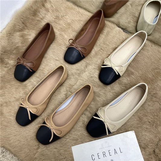 Large Size 44 45 46 47 48 Flat Shoes Women's Spring  Autumn Bow New Square Toe Shallow Ladies Shoes loafers women zapatos mujer Pi-Mart