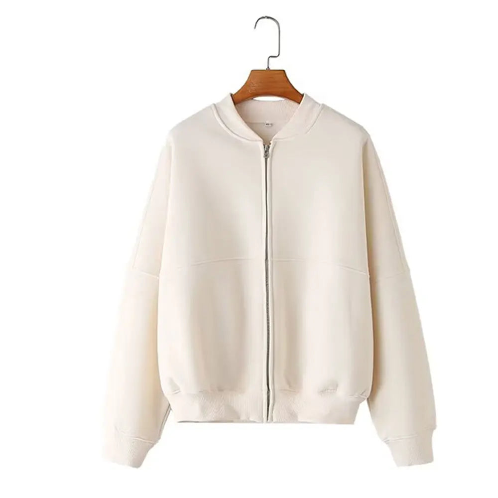 HH Women's Fall 2-Piece Retro Solid Color Zip Bomber Jacket Sweatshirt+High Waist Lace Up Women's Wide Leg Pants Street Wear LadyShow.Store