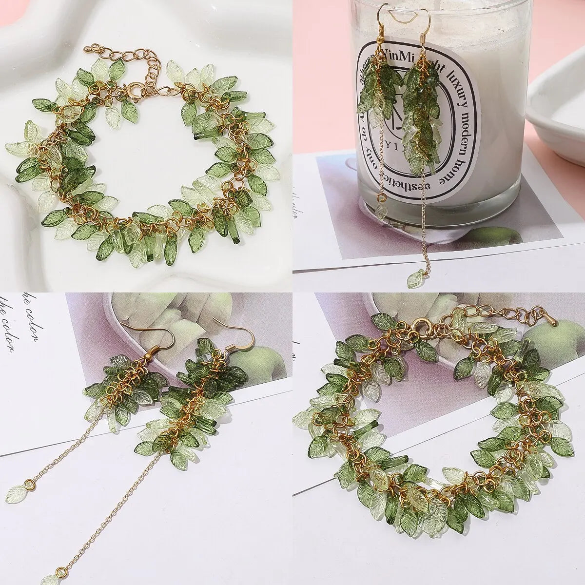 100pcs Acrylic Mini Small Tree Leaf Hand Beaded DIY Handmade Necklace Earrings Loose Bead Separated Bead Jewelry Accessory Mater Pi-Mart