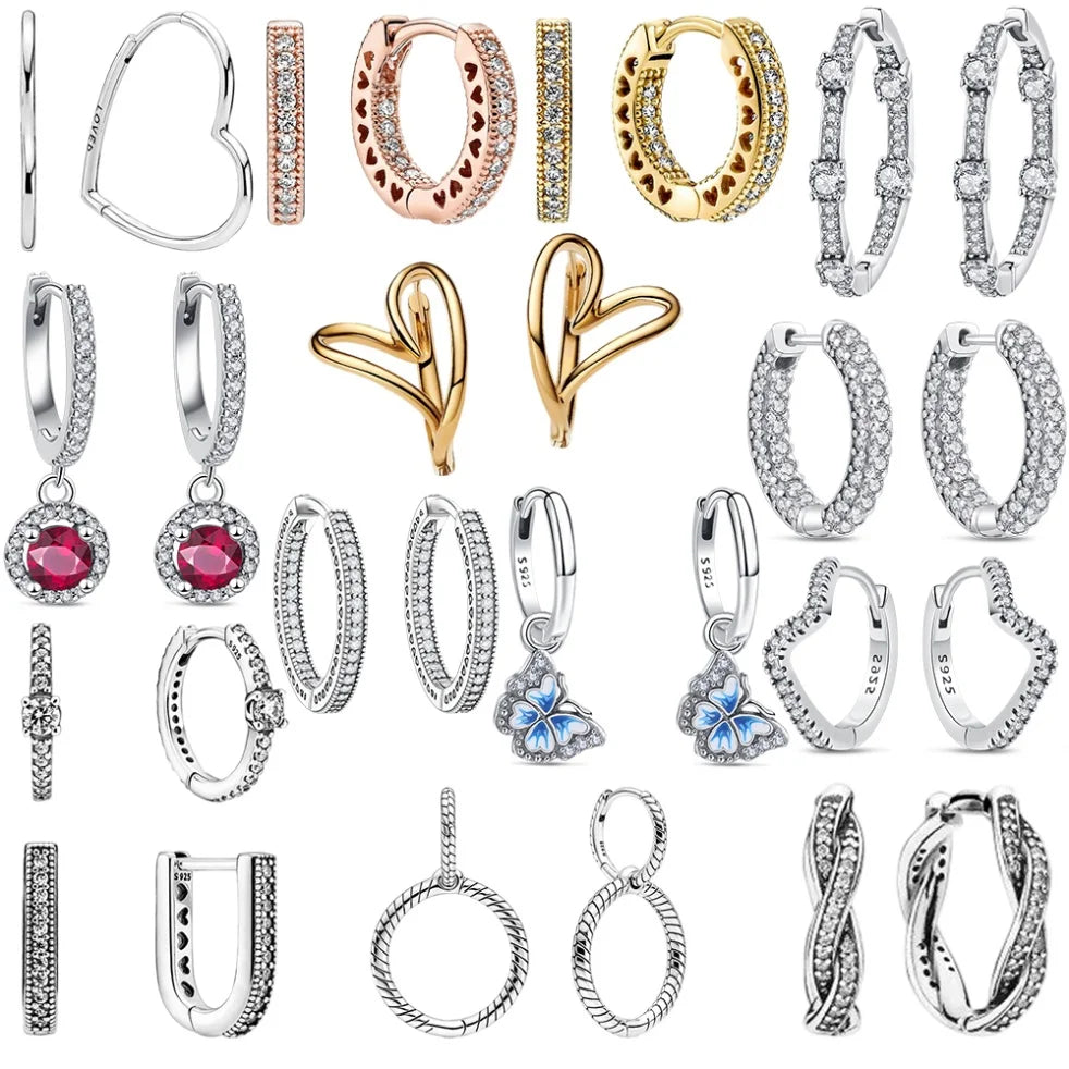 Hot Sale 925 Sterling Silver Heart Earrings Fit Original Charms Hoop Earrings For Women Girls Stud Earring Fine Jewelry Gifts Pi-Mart