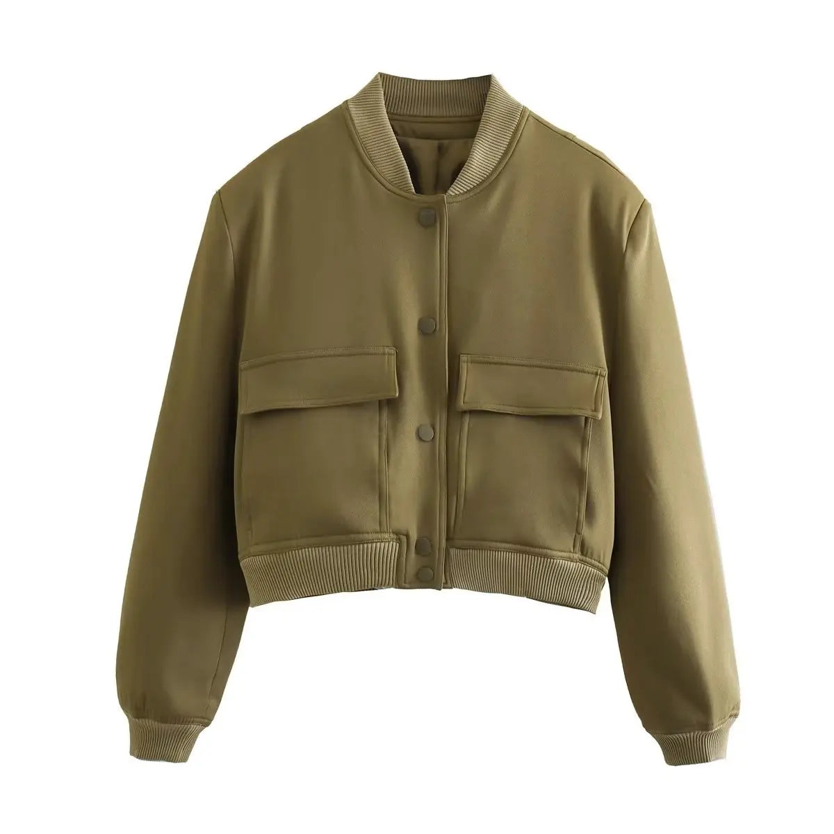 Willshela Women Fashion Solid Bomber Jackets Coat With Pockets V-Neck Single Breasted Long Sleeves Female Chic Lady Outfits LadyShow.Store