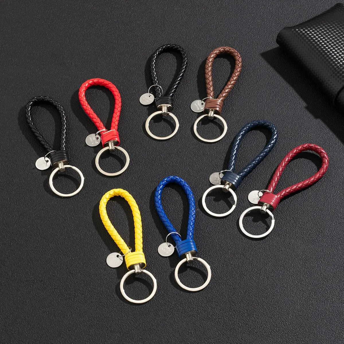 2Pcs/Set PU Leather Braided Woven Rope Keychain DIY Bag Pendant Key Chain Holder Key Car Trinket Keyring Men Women Gift Jewelry Pi-Mart