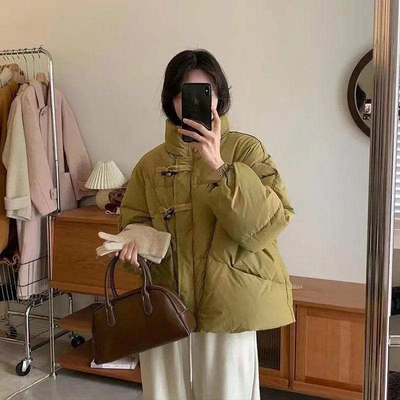 Women's Jacket New Korean Version Stand Collar Short Cotton-padded Jacket Thickening Warm Parkas Winter Vintage Coat Pi-Mart