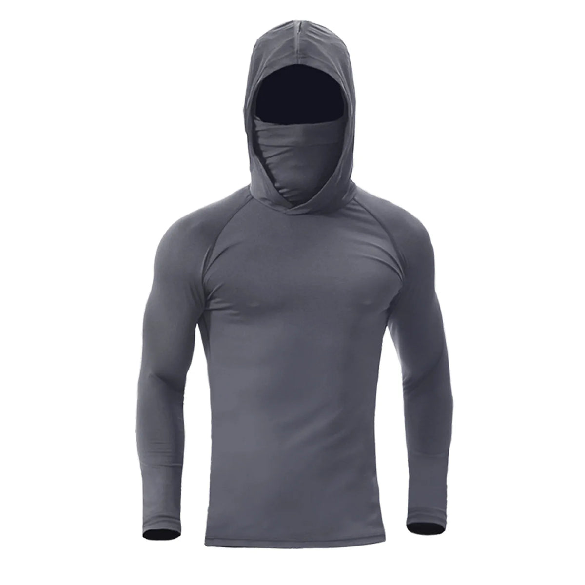 Men's Athletic Hoodie Long Sleeve Fishing Shirts, Upf 50+ Uv Sun Protection, Fitted High Stretch, Built-In Face Mask Pi-Mart