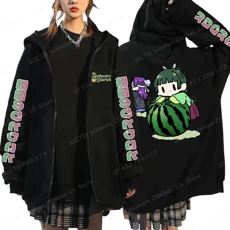 Funny The Apothecary Diaries Print Hoodies Men Women Casual Harajuku Zipper Hooded Pullovers Coat Anime Streetwear Sweatshirt LadyShow.Store