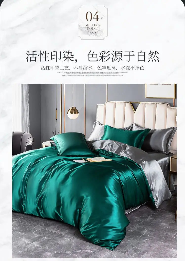 Luxury 100% Silk Bedding Set with Duvet Cover Set Double King Queen Size Bedding Cover Kit 4pcs Bed Cover Bed Linen Sets Pi-Mart