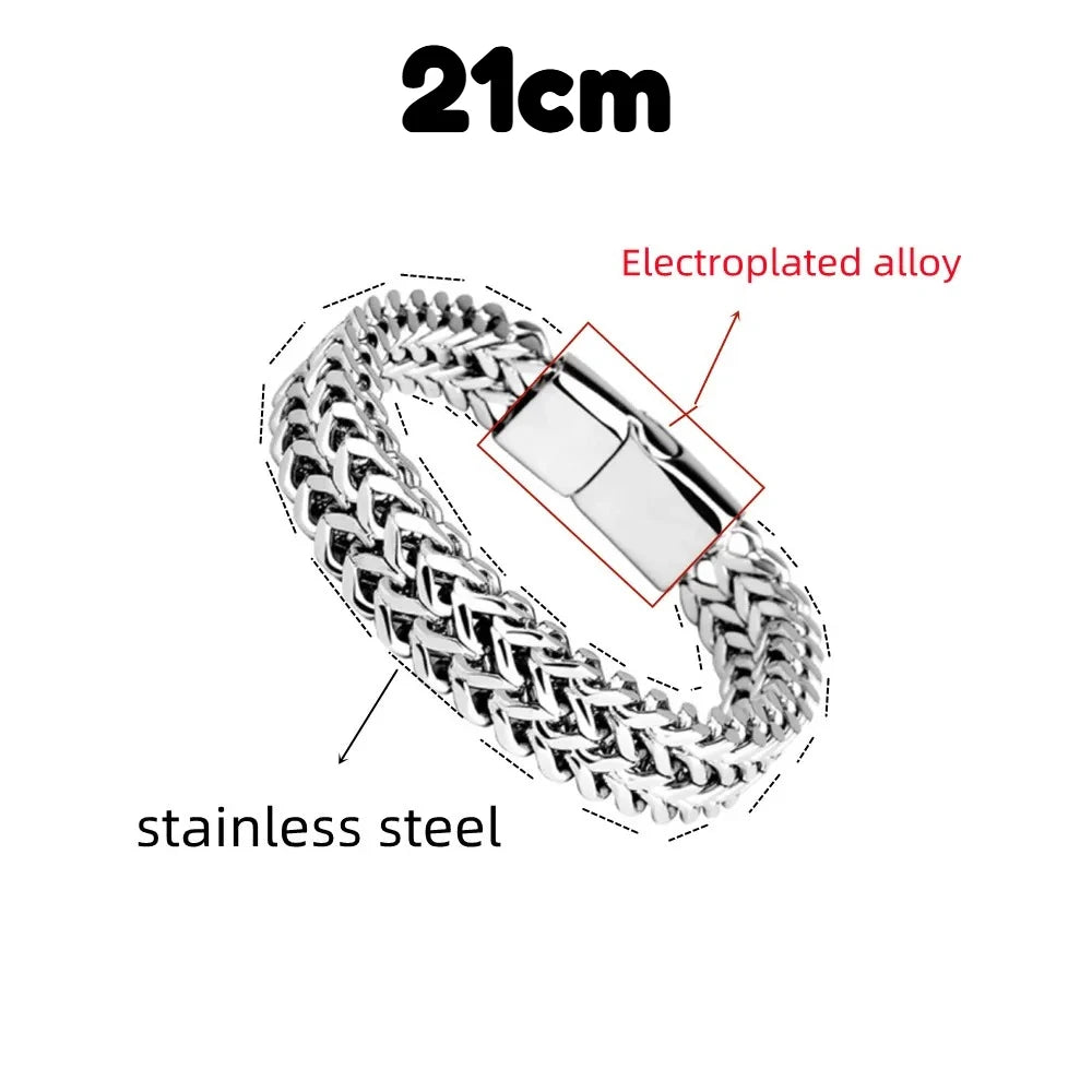 1pcs Men's Stainless Steel Braided Chain Bracelet, Punk Rock Wristband, Magnetic Clasp, Fashion Jewelry Gift for Him Pi-Mart