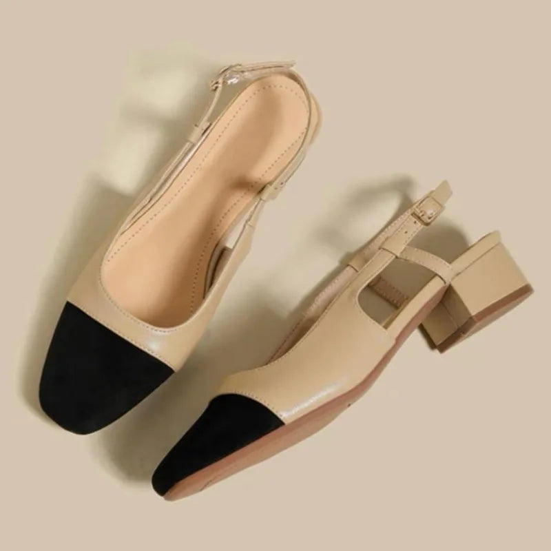 Summer New Fashion Low Square Heels Shoes Korean Color Matching Party Ladies Shoes Designer Chaussure Femme All-match Sandals LadyShow.Store