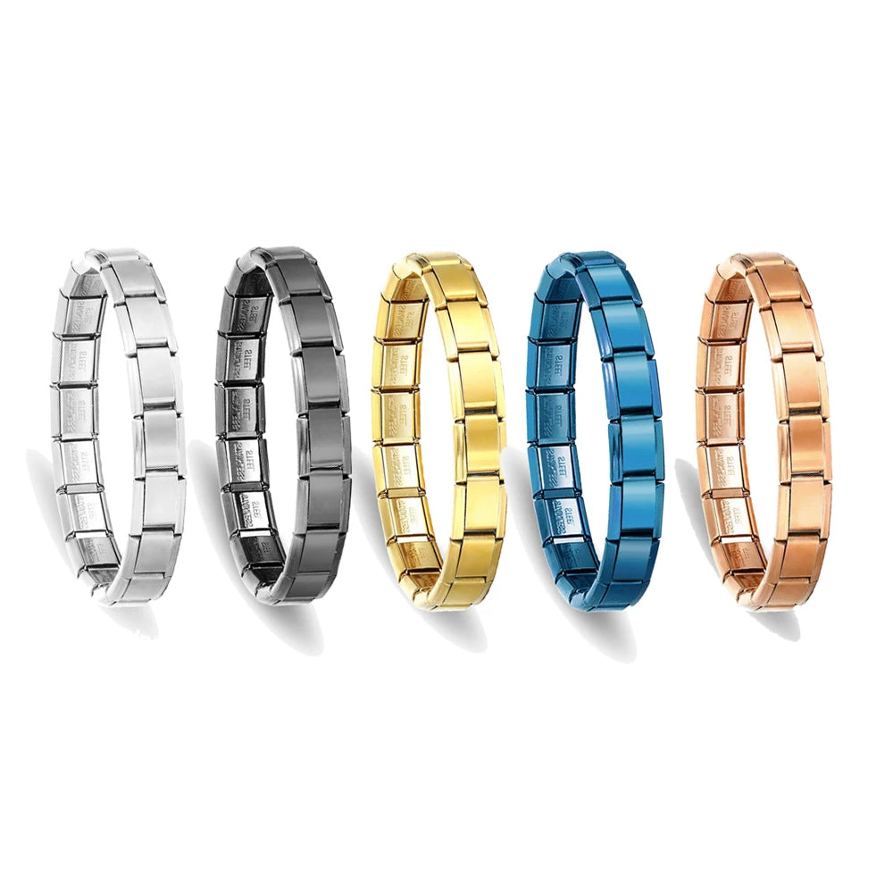 Unisex Minimalist Italian Modular Bracelet Stainless Steel Square Elastic Spliced Titanium Steel Polished Chain Pi-Mart