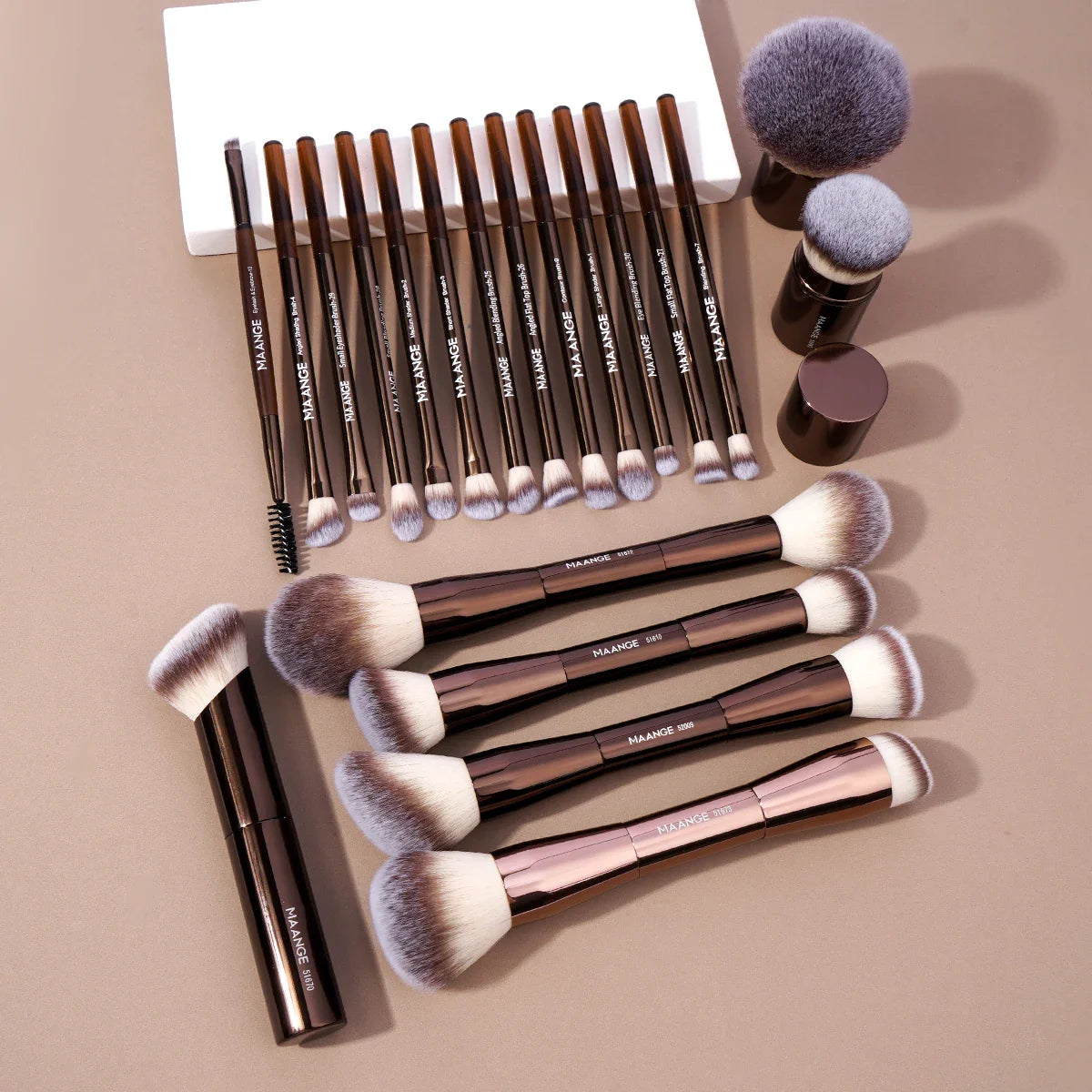 MAANGE 20pcs/set Pro Makeup Brushes Double Ended Foundation Concealers Blush Eye Shadows Brush for Liquid Cream Powder Blending Tri Light Beauty