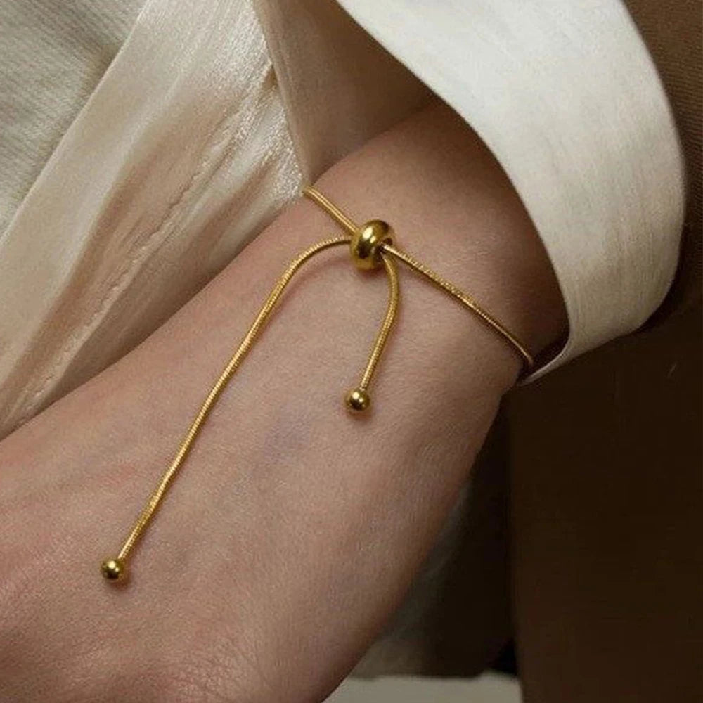 Korean Adjustable Stainless Steel Bracelet for Women Girl Men High Quality Design Gold Color Snake Chain Jewelry Wholesale Pi-Mart