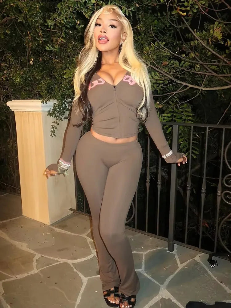 Weird Puss Letter Print Tracksuit 2-Piece Set Women Hooded Jacket+Leggings Matching Stretch Street Casual Sporty Slim Outfits LadyShow.Store