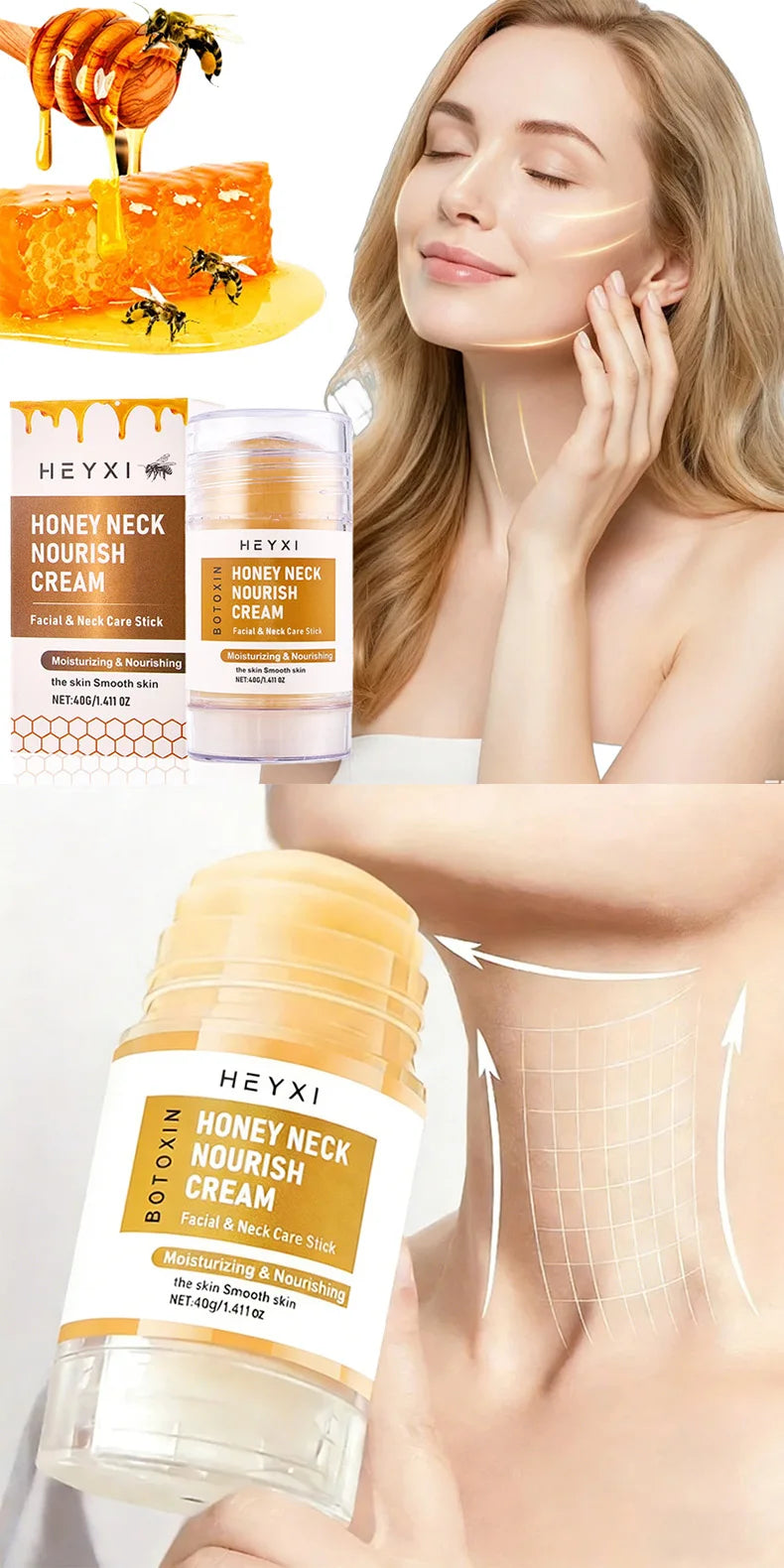 Honey Neck Nourishing Cream, Natural Ingredients, Deep Moisturizing, Refreshing and Easy to Absorb, Suitable for All Skin Types Pi-Mart