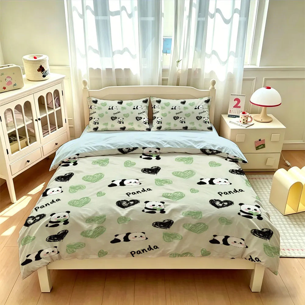 3pcs Cartoon Panda Print Coreless Duvet Cover Cool Summer Lightweight Bedding Set Multi Size Bedroom Bedding Decoration Pi-Mart
