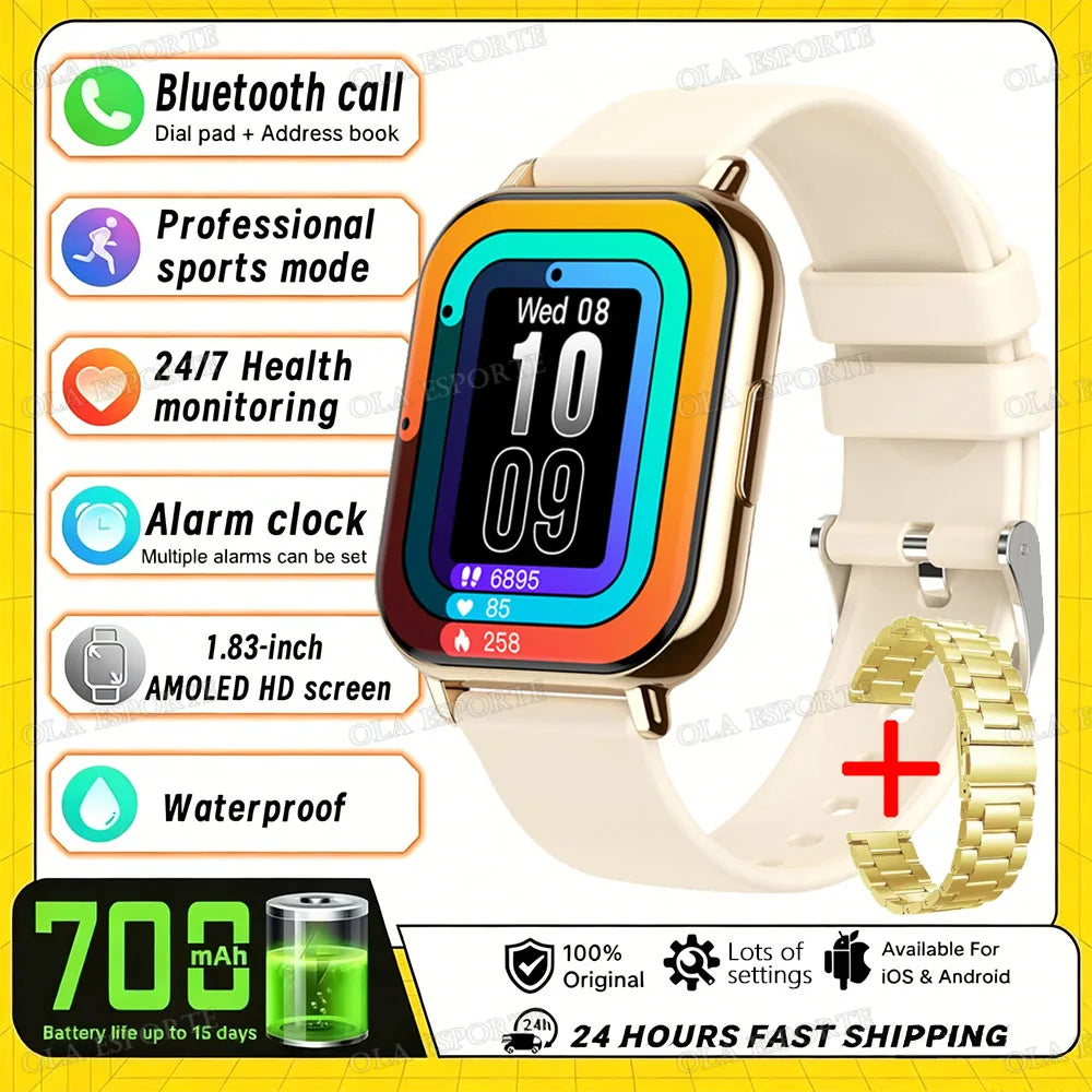 2026 Upgraded Smart Watch Heart Rate Blood Oxygen/Pressure Sleep Monitoring Bluetooth Call Voice Assistant Sport Mode Smartwatch LadyShow.Store