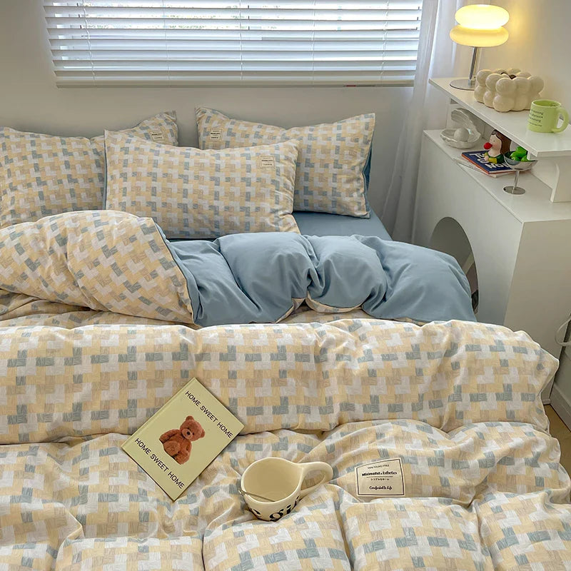 Plaid Style Bedding Set Skin-friendly Quilt Cover Pillowcase Bedsheet Home Bed Linen Sets Single/Full/Queen/King Size Bedclothes LadyShow.Store