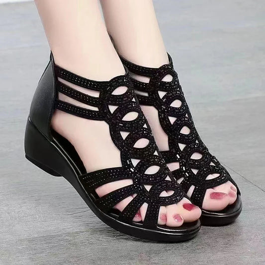 Soft Leather Roman Sandals Women Summer New Soft Sole Outwear Women's Wedge Shoes Fashion Casual Designer Shoe Ladies LadyShow.Store
