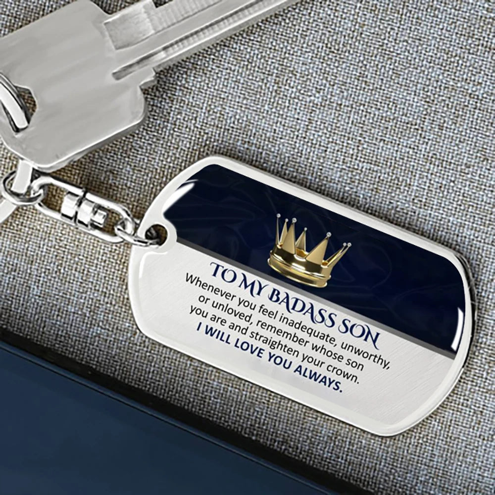 Keepsake for Son Grandson Daughter Granddaughter Keychain Gifts from Grandma Grandpa to My Badass Son Keyring Pi-Mart