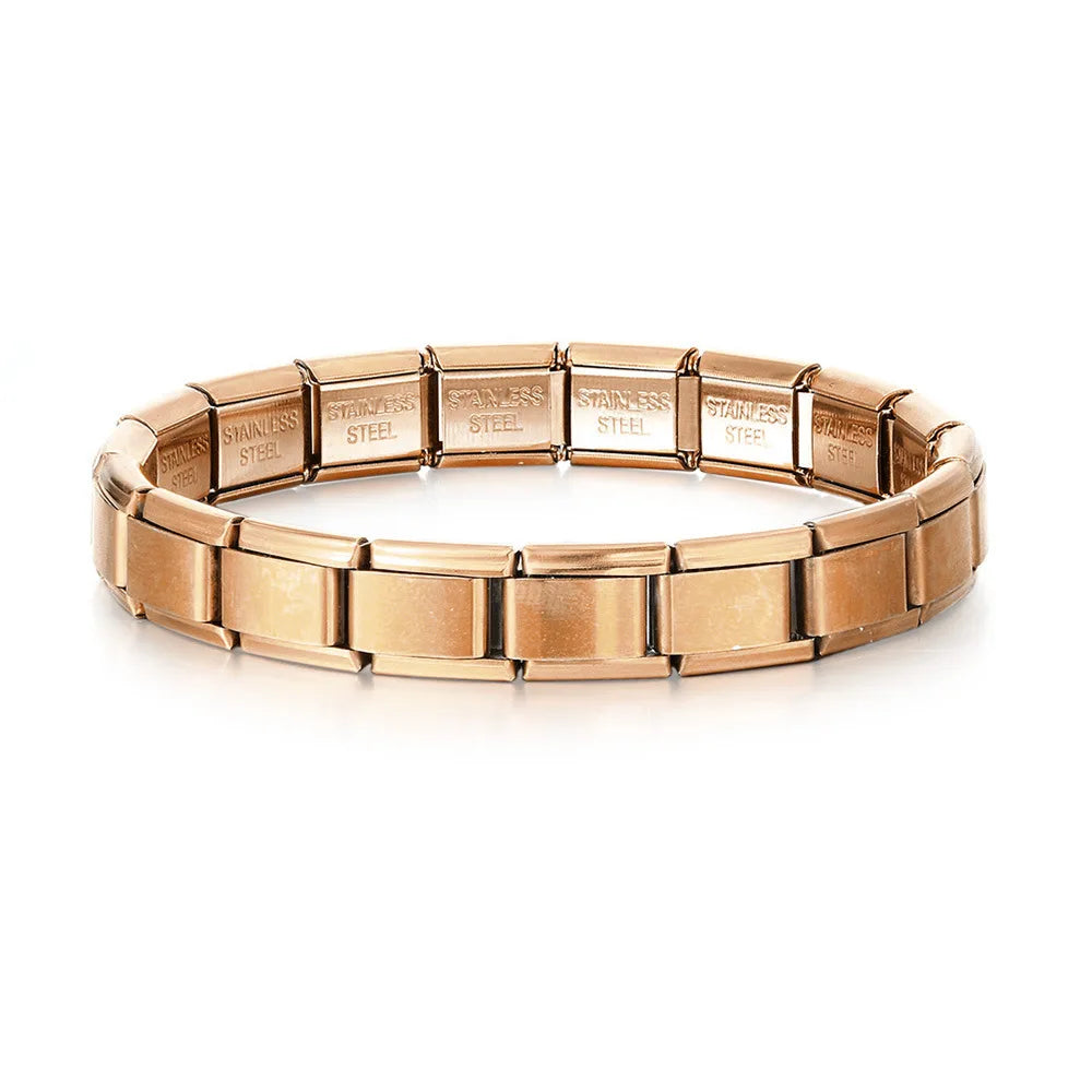 Trendy Square Italy Stainless Steel Bracelets For Women Men HipHop Metal Italian Modules Stretchable Gift Birthday Party Jewelry Pi-Mart