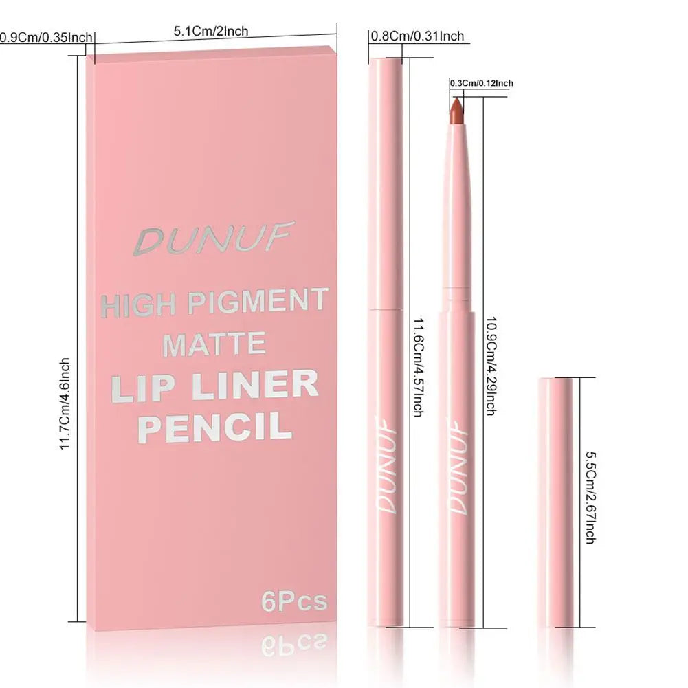 6Pcs Velvet Matte Lip Liner Pencil Set High Pigment Smooth Silky Texture Easy to Color & Define Lip Contours Daily Lip Makeup Pi-Mart