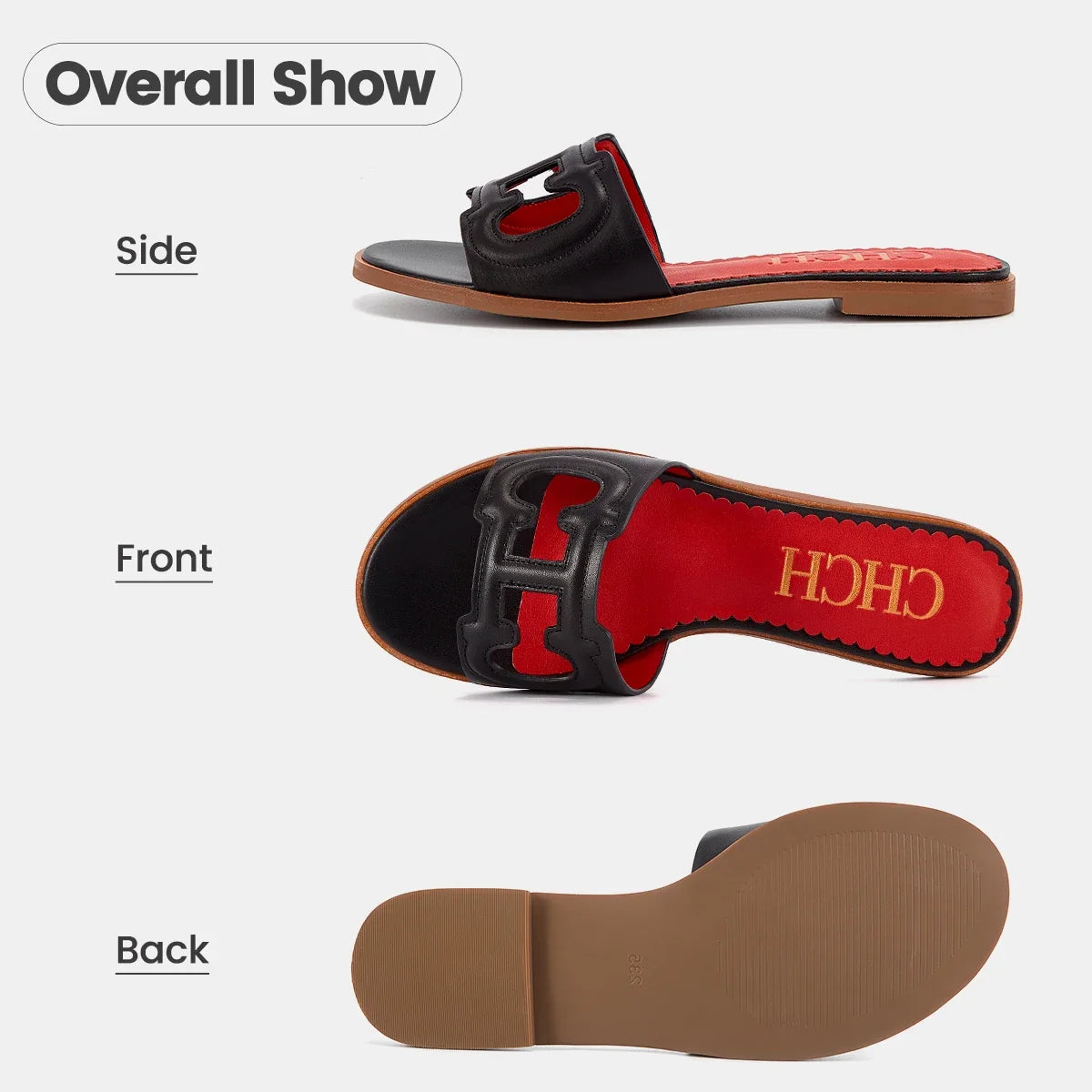 CHCH Women's Slippers 2024 Simple Black Flat Flat Women's Shoes Home Indoor Slippers LadyShow.Store