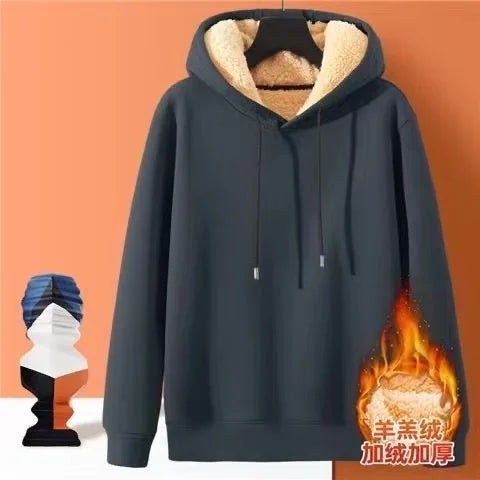 2024 Autumn and Winter New Hooded Lamb Fleece Hoodie Solid Color with Thick Fleece for Men and Women, Warm and Casual Versatile Pi-Mart