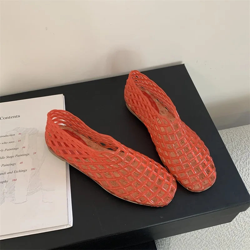 2025 Women's New Flat Sandals with Hollow PVC Breathable Summer Outerwear Baotou Bag and Casual Jelly Sandals LadyShow.Store