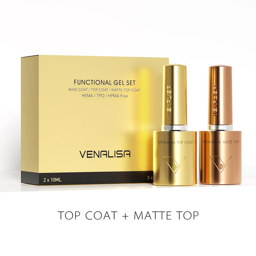 1/2/3pcs Kit Venalisa 10ml Nail Gel Polish HEMA/TPO Free Base Ultra Glossy Diamond Tempered Long Wear Top Coat Matt Gel Varnish Tri Light Beauty