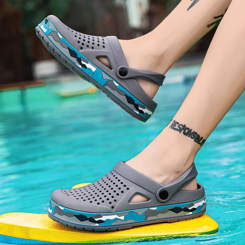 Men's summer casual hole shoes non slip lightweight breathable Two wearing men's sandals fashion comfort beach shoes slippers Pi-Mart