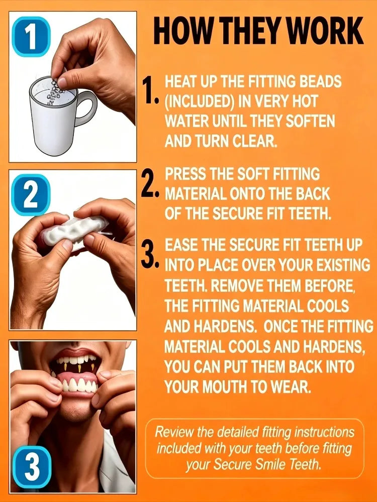 Temporary Adjustable Resin Full Dentures, Natural Bright White Smile, Easy Wear Cosmetic Dental Kit Pi-Mart