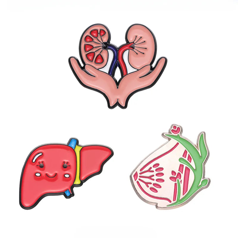 Cute Healthy Liver Organ Enamel Pin Visceral Kidney Breast Brooch Lapel Metal Badge Jewelry Gift for Doctors Nurses Wholesale Pi-Mart