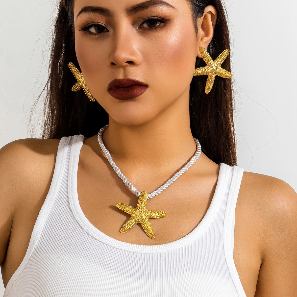 IngeSight.Z Exaggerated Big Starfish Pendant Necklace Women Punk White Thick Rope Chain Choker Necklace Party Jewelry Gift Pi-Mart