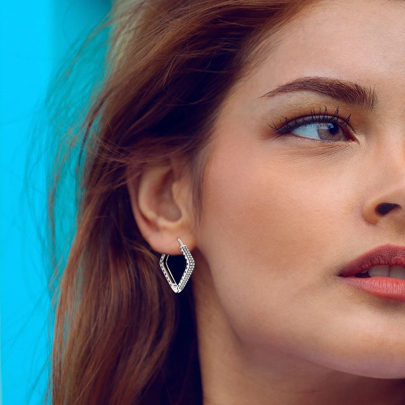 Genuine 925 Sterling Silver Love Feather Earrings Fit Original Charms Hoop For Women Girls Stud Earring Fine Jewelry Gifts Pi-Mart